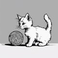 AI generated illustration of a domestic tabby kitten playing with a yarn