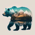 AI generated illustration of double-exposure bear with landscape Royalty Free Stock Photo