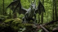 AI generated illustration of a dragon in a green forest Royalty Free Stock Photo