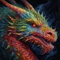 AI-generated illustration of a dragon head featuring bright red eyes. Royalty Free Stock Photo