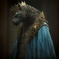 AI generated illustration of dragon wearing king costume