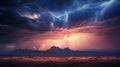 AI generated illustration of a dramatic night sky with a lightning bolt illuminating the desert Royalty Free Stock Photo