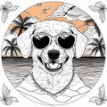 AI generated illustration of a drawing of a dog with sunglasses on the beach Royalty Free Stock Photo