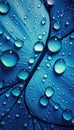 AI generated illustration of drops of water covering a blue surface