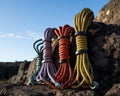 AI generated illustration of durable climbing ropes with weave patterns, during a mountain ascent Royalty Free Stock Photo