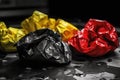 An AI generated illustration of Black, Red and Yellow crumbled Paper Royalty Free Stock Photo