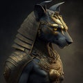 AI generated illustration of an Egyptian black panther on the empty background