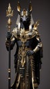 AI generated illustration of the Egyptian god Anubis dressed in a black and gold robe