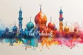 AI generated illustration of Eid Mubarak design with Minarets and Mosques