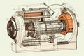 AI generated illustration of an electrical motor operating in a horizontal position