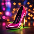 AI generated illustration of an elegant pink high heel shoe on a shiny surface Royalty Free Stock Photo