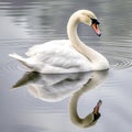 AI generated illustration of an elegant white swan gliding through a tranquil lake Royalty Free Stock Photo