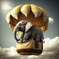 AI generated illustration from elephant traveling in hot air balloon