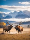 AI generated illustration of elk out on the plains in Alaska Royalty Free Stock Photo