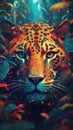 AI generated illustration of an elusive leopard resting in a lush and vibrant forest Royalty Free Stock Photo