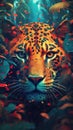 AI generated illustration of an elusive leopard resting in a lush and vibrant forest