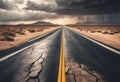 AI generated illustration of An empty asphalt road with a solitary yellow centerline Royalty Free Stock Photo