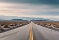 AI generated illustration of an empty asphalt road stretches out through a barren desert landscape