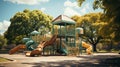 AI generated illustration of an empty playground on a sunny day