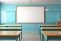 a classroom with tables and many empty whiteboards on the walls Royalty Free Stock Photo