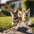 AI generated illustration of energetic dogs frolic and play in a wide-open field