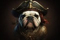 AI generated illustration of an English Bulldog dog dressed like a pirate with a hat