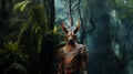 AI generated illustration of an ethereal fantasy creature amidst a lush green forest landscape Royalty Free Stock Photo