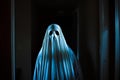 a ghostly looking ghost standing in front of a doorway next to a window Royalty Free Stock Photo