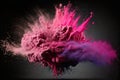 AI generated illustration of an explosion of pink and purple colors on a dark background