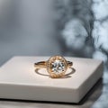 AI generated illustration of an exquisite engagement ring with a gleaming diamond