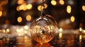 a shiny christmas ball sitting on top of a wooden table Royalty Free Stock Photo