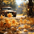 AI generated illustration of fallen flowers with a blurry car in the background Royalty Free Stock Photo