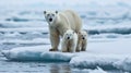 AI generated illustration of a family of polar bears on an iceberg Royalty Free Stock Photo