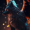 AI generated illustration of a fantasy black wolf with wings and glowing red eyes Royalty Free Stock Photo