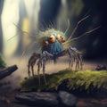 AI-generated illustration of a fantasy spider character in a mysterious forest.