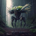 AI-generated illustration of a fantasy spider character in a mysterious forest.