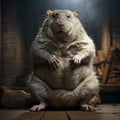 AI generated illustration of a fat mouse on a wooden floor