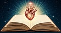 Glowing Heart of Wisdom Illuminates Ancient Tome; Conceptual Image for Education and Spirituality Royalty Free Stock Photo