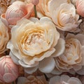 AI-generated illustration of a bouquet of light cream and peach-colored peonies