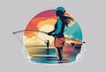 AI generated illustration of a female angler enjoying a peaceful fishing experience