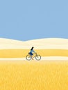 AI generated illustration of a female cyclist taking a scenic ride through a grassy meadow