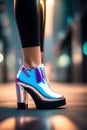 AI generated illustration of a female edgy girl wearing a shiny reflecting shoes with high heel