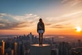 AI generated illustration of A female figure on a roof of a tall building Royalty Free Stock Photo