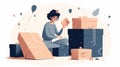 AI generated illustration of a female student opening a gift, surrounded by gift boxes