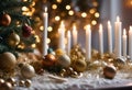 AI-generated illustration of festive Christmas decorations and candles with a Christmas tree Royalty Free Stock Photo