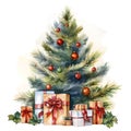 AI generated illustration of a festive Christmas scene with a traditional Christmas tree Royalty Free Stock Photo