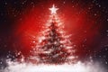 christmas tree covered with snow in a red background with white stars Royalty Free Stock Photo