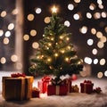 AI generated illustration of a festive Christmas tree adorned with colorful presents and decorations Royalty Free Stock Photo