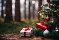 AI generated illustration of a festive Christmas tree illuminated with lights and with presents Royalty Free Stock Photo