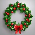 AI generated illustration of a festive Christmas wreath adorned with colorful ribbon Royalty Free Stock Photo